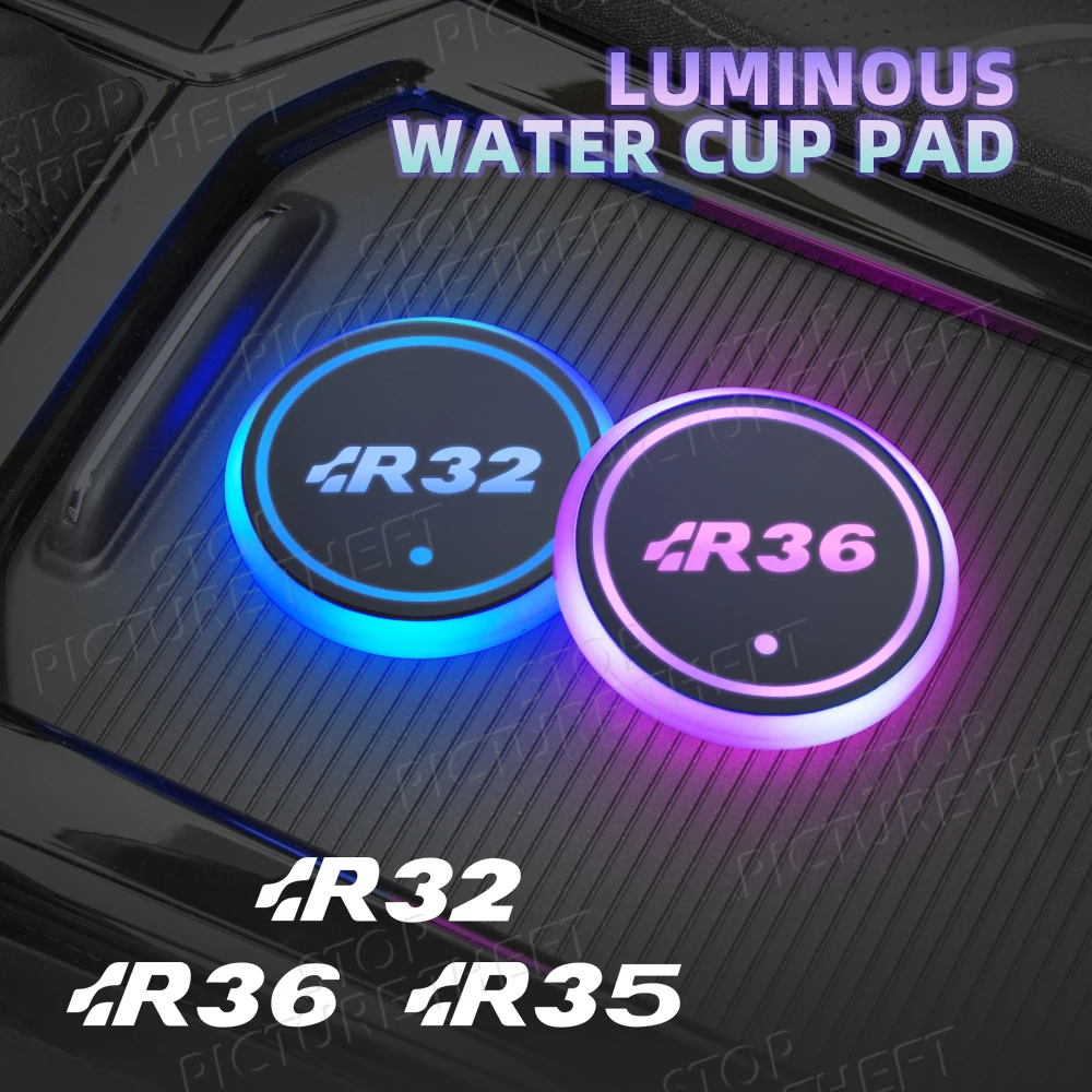 For R32 R35 R36 Logo Golf 3 4 5 6 7 Polo MK3 MK4 MK5 MK6 MK7 Emblem Led Car Water Cup Mat Drink Holder Auto Interior Decorative