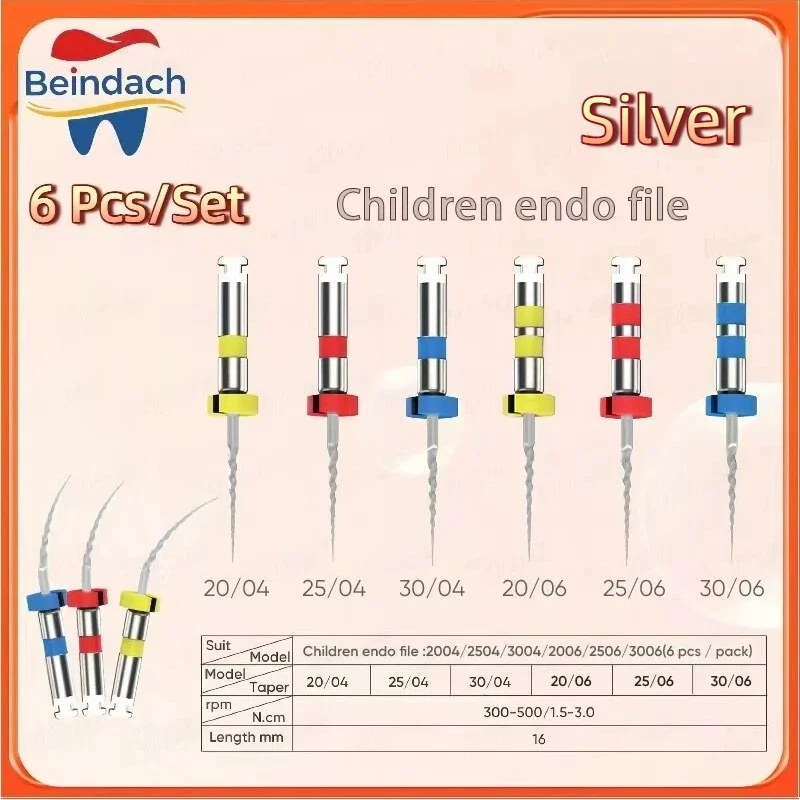

Стоматологические эндодонтические файлы для детей, термоактивируемые, 6 шт./набор, роторные файлы 16 мм, стоматологические материалы, серебро