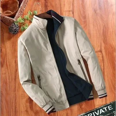 

Spring Autumn Men Casual Cotton Jackets Stand Collar Double-sided Baseball Jacket Coats Male Fashion Embroidery Windbreaker