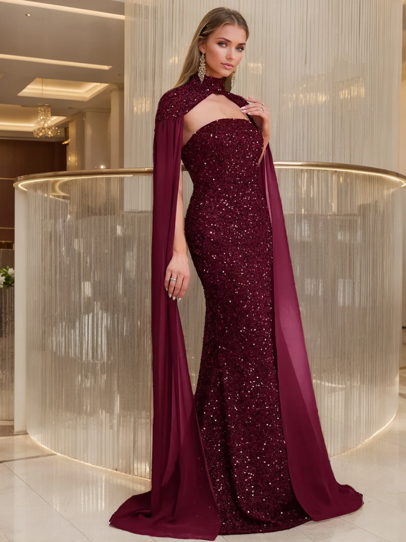 Romagic Elegant Women Detachable Shawl Strapless Evening Prom Dresses Sequins Sleeveless Cocktail Gown Wedding Party Dress 2025