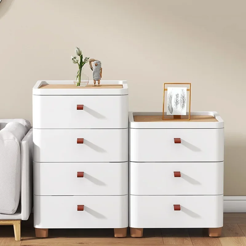 * 5 Layer Simple Drawer Storage Cabinet Living Room Toys Splinted Cabinet Frosted Plastic Wood Top Cabinet Bedroom Nightstand