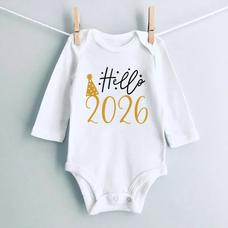 Hello 2026 Newborn Baby Bodysuit Cotton Long Sleeve Infant Rompers Body Baby Boys Girls New Year Ropa Clothes Christmas Gift image 2