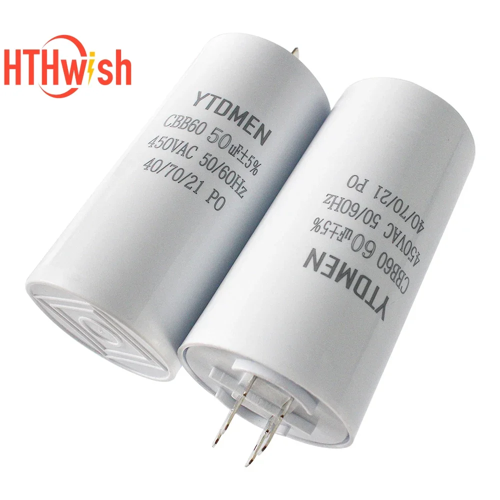 1/2 Stück CBB60 Anlaufkondensator 450 VAC 4-polige Motorlaufkondensatoren 5 % 450 V 4uf-60uf für Waschmaschine Luftkompressor Wasserpumpe