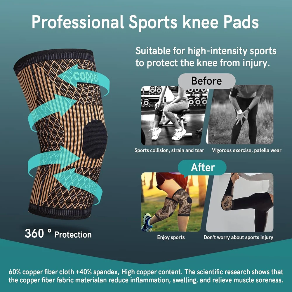 Copper Knee Brace for Arthritis Pain & Support - Copper Knee Sleeve for Knee Pain Compression Sleeve for Sports, Knee Pain Relie