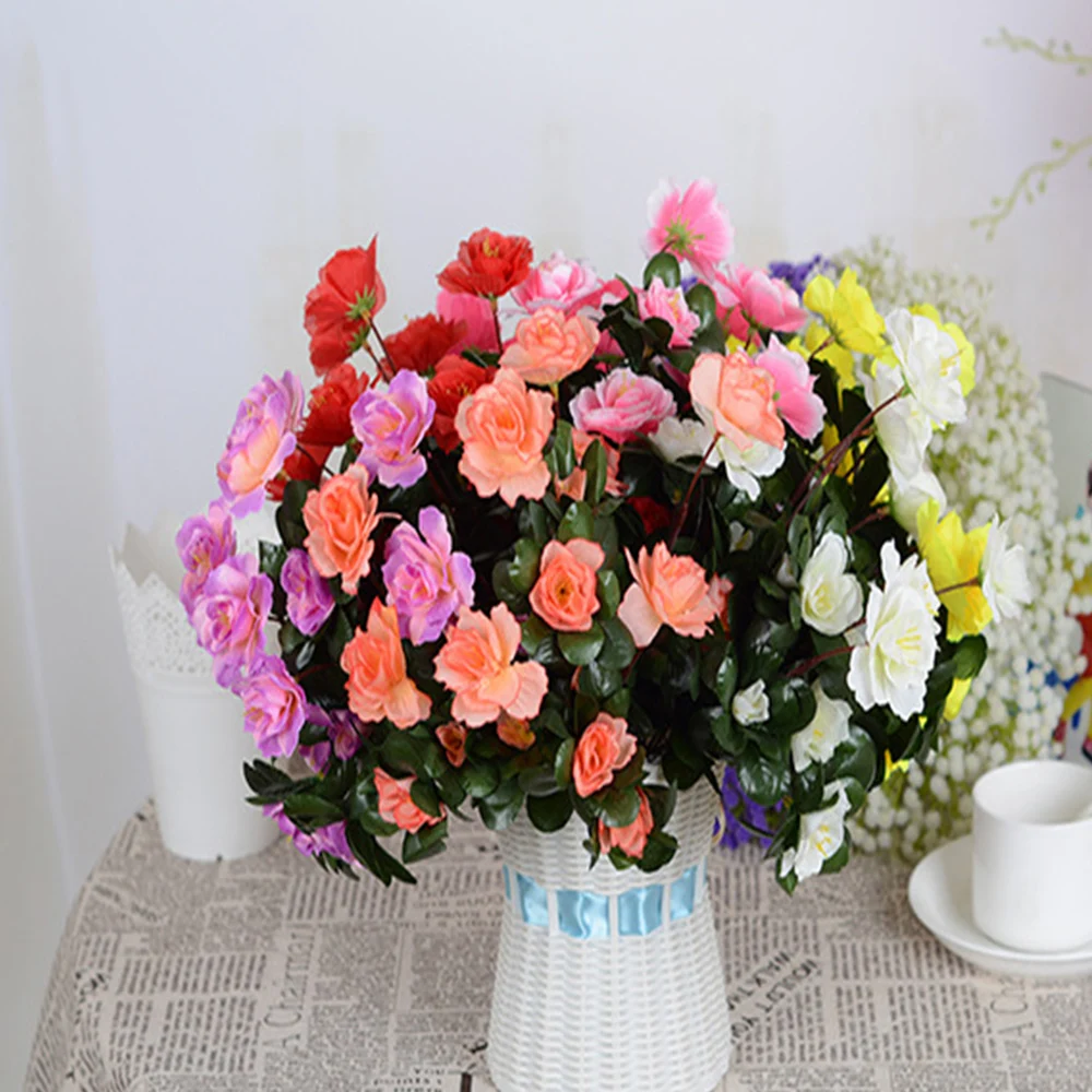 الخريف في الهواء الطلق الاصطناعي الأحمر الأزاليا شجيرات الزهور عالية الجودة مقاومة للأشعة فوق البنفسجية ديكور الزهور وهمية ديكورات المنزل الصغيرة للحديقة