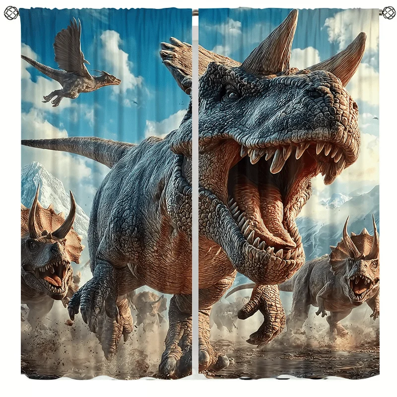 Curtain Panels Dinosaur T Rex Jurassic Scene Window Curtains Jungle Theme Home Decor Dramatic Prehistoric Raptor Curtain Wall
