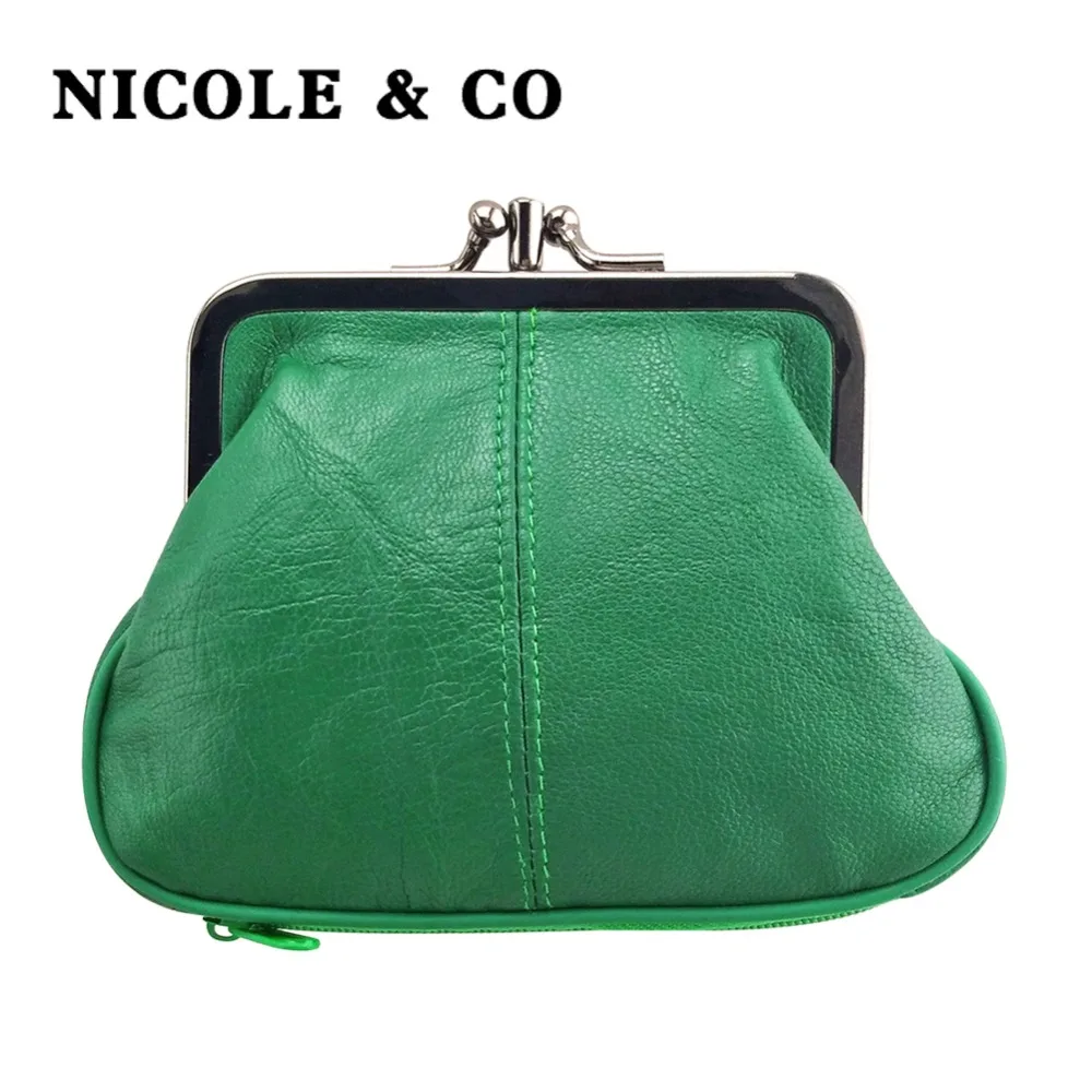 NICOLE & CO 2023Genuine Leather Coin Purse Womens Sheepskin Change Purse Metal Hasp Closure Card Holder Wallet Zipper Small Bag