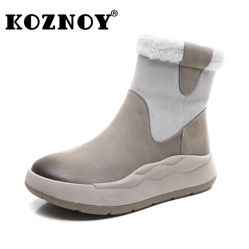 

Koznoy 4cm New Retro Suede Genuine Leather Plush Moccasins Winter 2024 Flats Lofers Women Ankle Boots British Autumn Warm Shoes