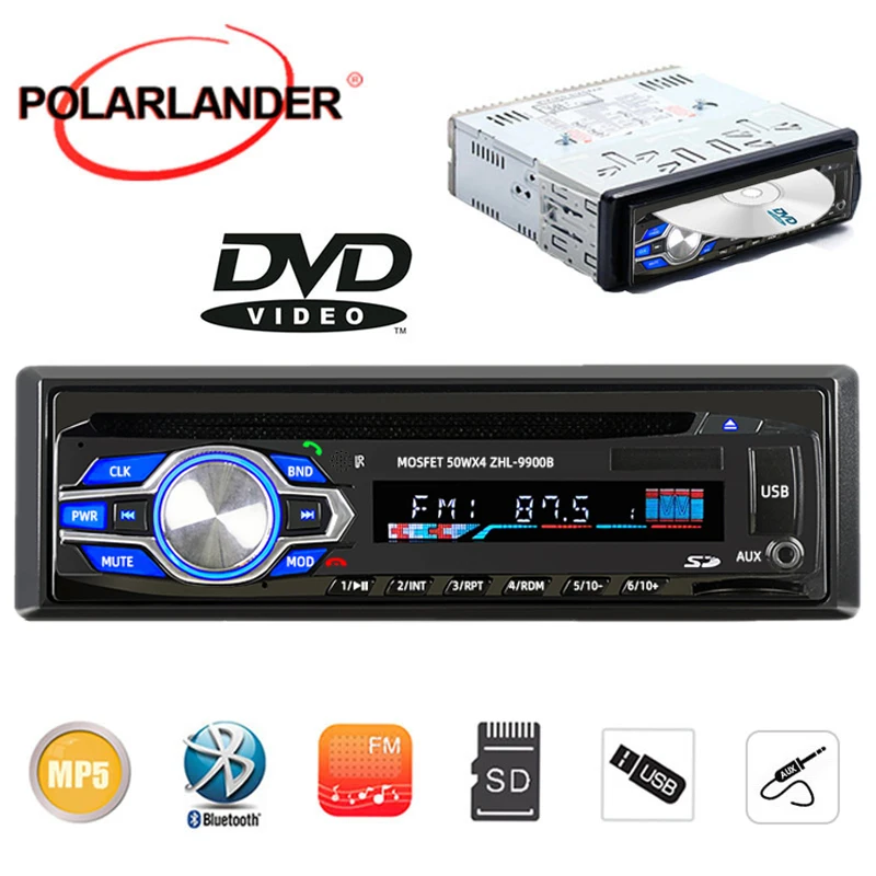 Suitable For All Cars Car Radio 1 Din Compatible with DVD DIVX MPEG4  VCD  CD Player Bluetooth Handsfree Car Audio