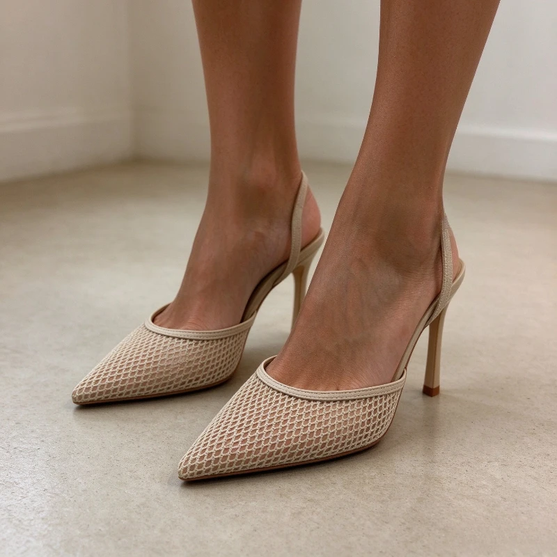 2026 New Spring Mesh Woven Stiletto Pumps Women Fashion Pointed Toe Thin Heels Elegant Banquet Dress Hollow Out Shoes