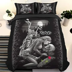 Rose Skull Theme of Valentine's Day Duvet Cover King 3D Skull Printed Bedding Duvet Cover 3 Pieces Lovers Bedding Adults Gifts