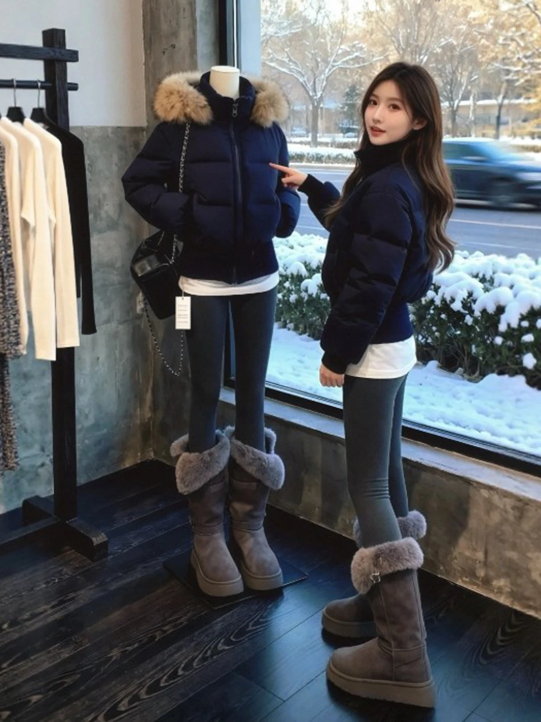 

Sli ort Cotton Jaet with Hood Slimming Waist Design Faionable Winter Outerwear for Small Figures Trendy Commute Wear