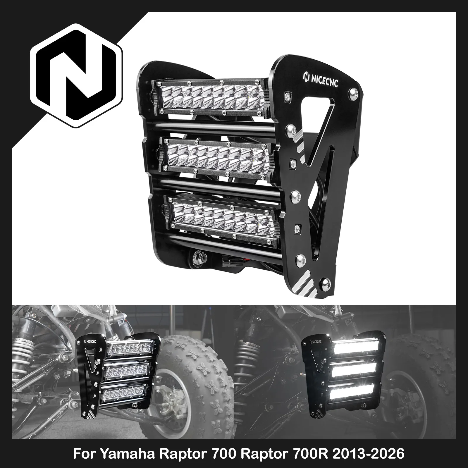 NICECNC For Yamaha Raptor 700 2013-2026 ATV Front Bumper With LED Lights Kit For Yamaha Raptor 700R 60W 6000K Aluminum