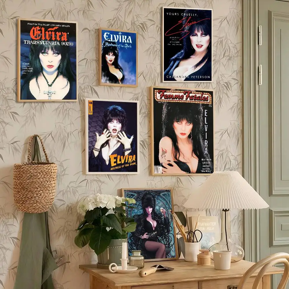 Horror Film E-Elvira M-Mistress D-Dark Whitepaper Poster Waterproof Paper Sticker Coffee House Bar Aesthetic Art Wall Painting