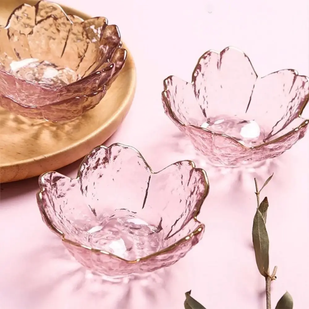 Exquisite Gold Inlay Glass Sakura Disc Japanese Small Sauce Bowl Nordic Style Flower Candle Holder Wedding Table
