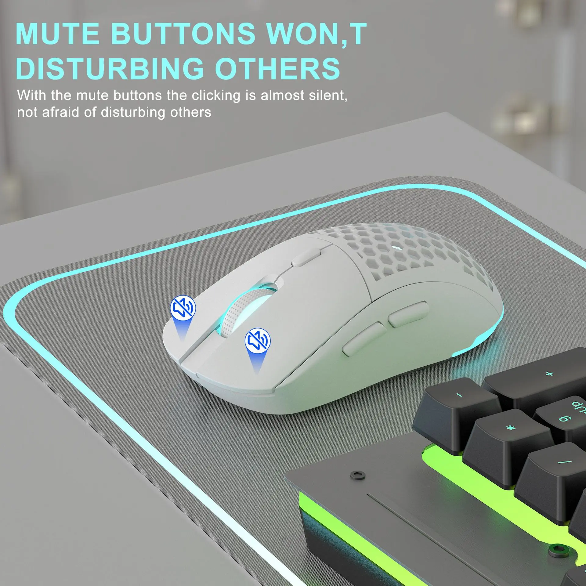 2.4g Raton inalambrico Gioco Wireless Cave Ricarica Mouse silenzioso Mouse luminoso colorato