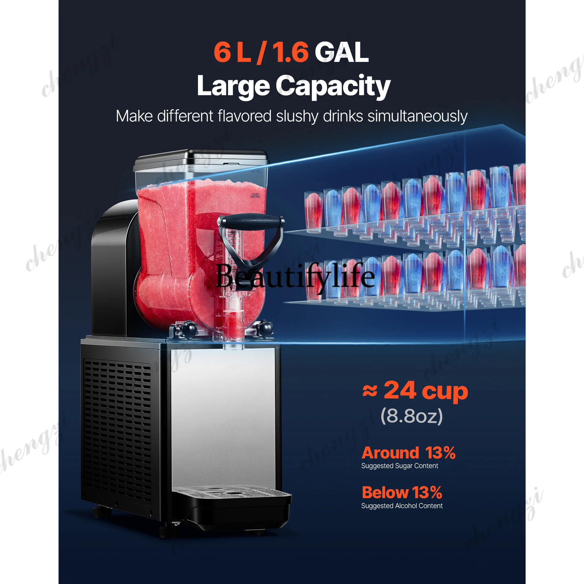 A81 SucceBuy 6L/1.6Gal Slushie Machine Commercial Slushy Maker Frozen Drink Maker w/ Self-Cleaning for Restaurants Bars for Slus