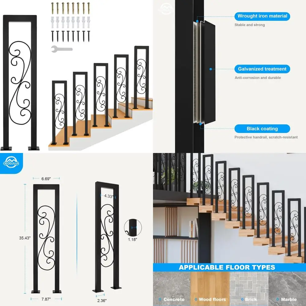 

Modern U-Shaped Matte Black Wrought Iron Handrails for Indoor Stairs and Outdoor Steps with S Scroll Design
