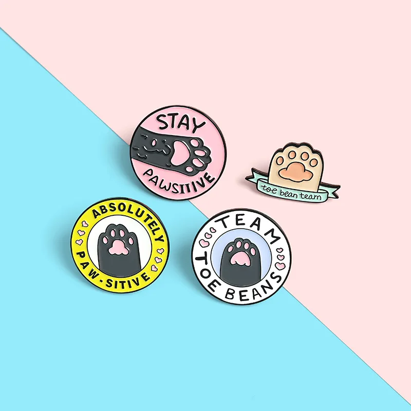 Cute Animal Round Metal Badge Foot Sole Rainbow Dog Cat Metal Badge Keep Positive Club Metal Badge Punk Lapel Pins Jewelry Gift