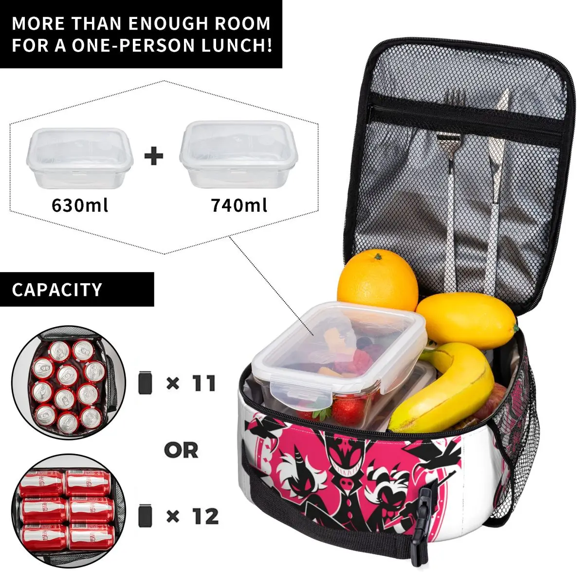 Hazbins Hotels Lunch Bag Portable Lunch Box Child Travel Graphic Design Cooler Bag Cute Oxford Thermal Lunch Bags