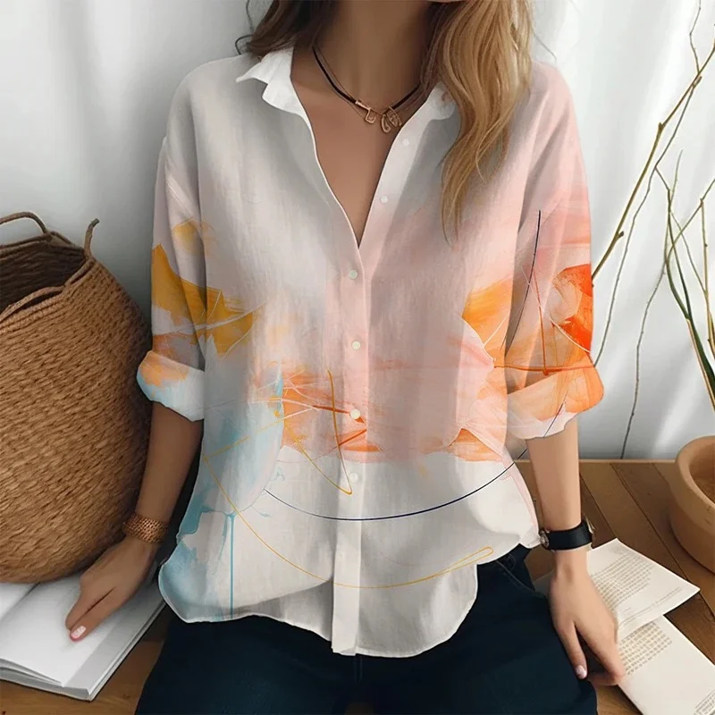 Fun creative painting 3D digital printed long sleeve shirt Tie-dye fashion women's button casual lapel shirt