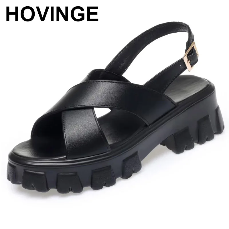 

2025 Women Sandals Roman Summer New Real Leather Ladies Sandals Platform Fashion Sandals Girl