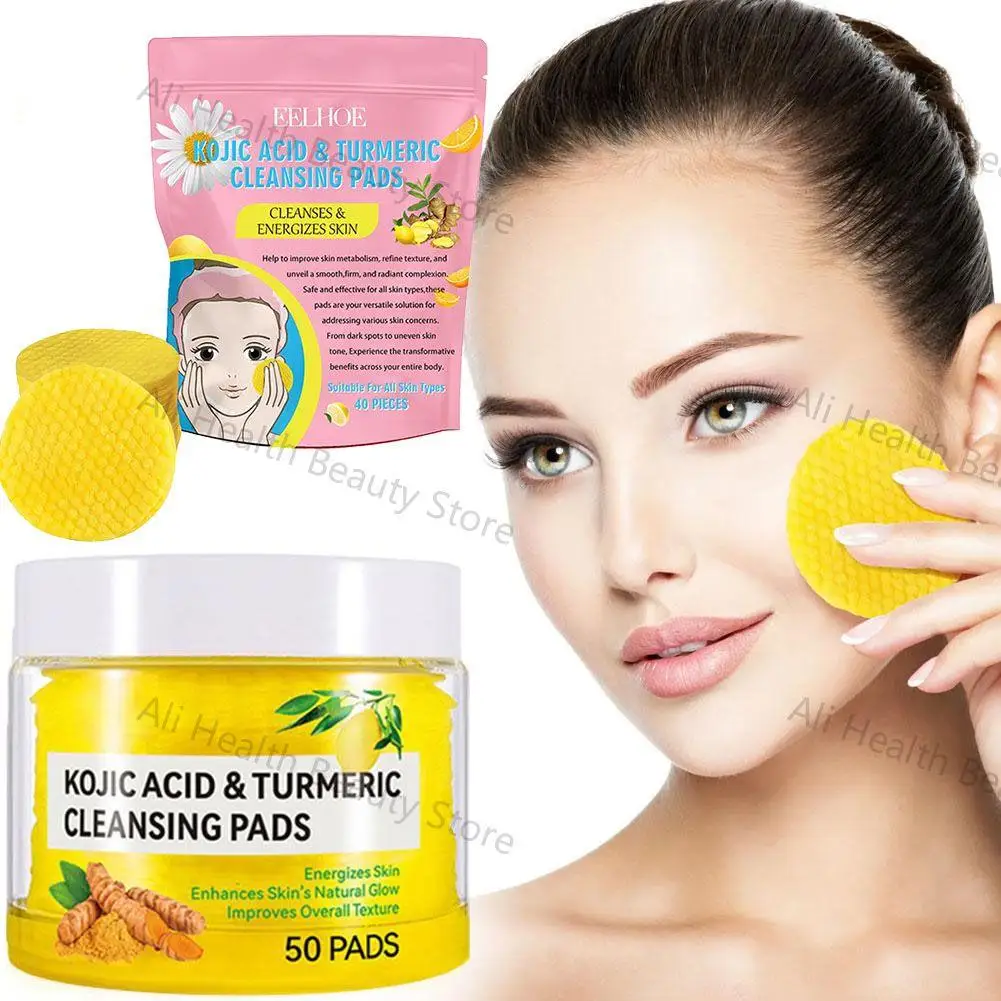 40/50pcs Turmeric Kojic Acid Cleansing Pads Exfoliating Pads Facial Sponges For Cleansing Exfoliating Daily Cleansing Skin Care