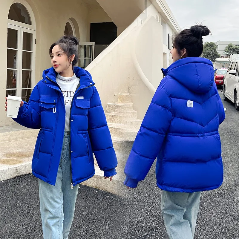 Women's Short Thickened down Cotton Jacket Loose Fit Korean Style Autumn Winter Coat Fashionable Small Size Polyester Fiber