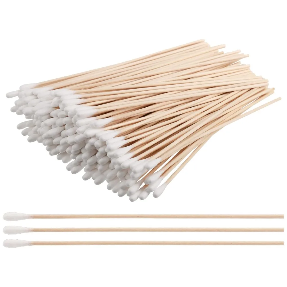 100/300 Stück 6 Zoll lange Wattestäbchen mit Holzgriffen, Applikator mit Baumwollspitze zum Reinigen, Wattestäbchen, Öl-Make-up – Detail 2