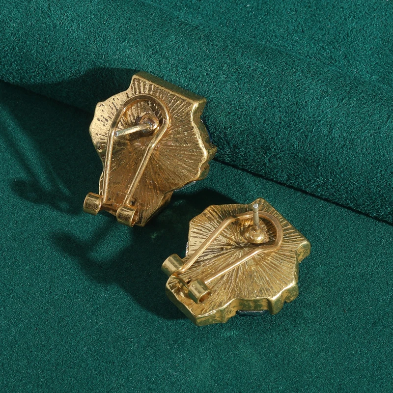 Vintage Square Sea Blue Crystal Earrings For Woman Stud Rhinestones Bohemian Jewelry Luxury Antique Gold Color Accessories