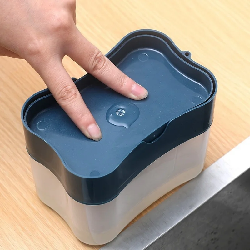 Household Kitchen 2 In 1 Pressing Soap Liquid Box, Easy To Replenish, Durable, For Sponge, Dish Cloth, Pot Brush, Black Grey view 4