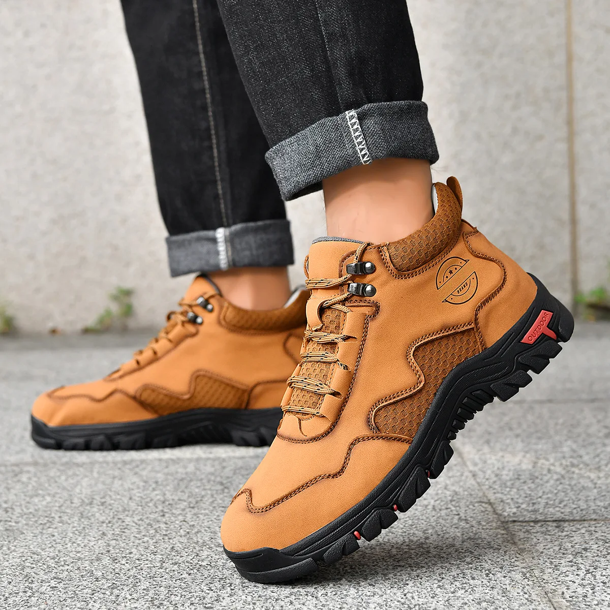 

Мужские высокие модные ботинки с круглым носком на шнуровке для активного отдыха, весенне-осенние, на толстой подошве, повседневные, увеличенного размера