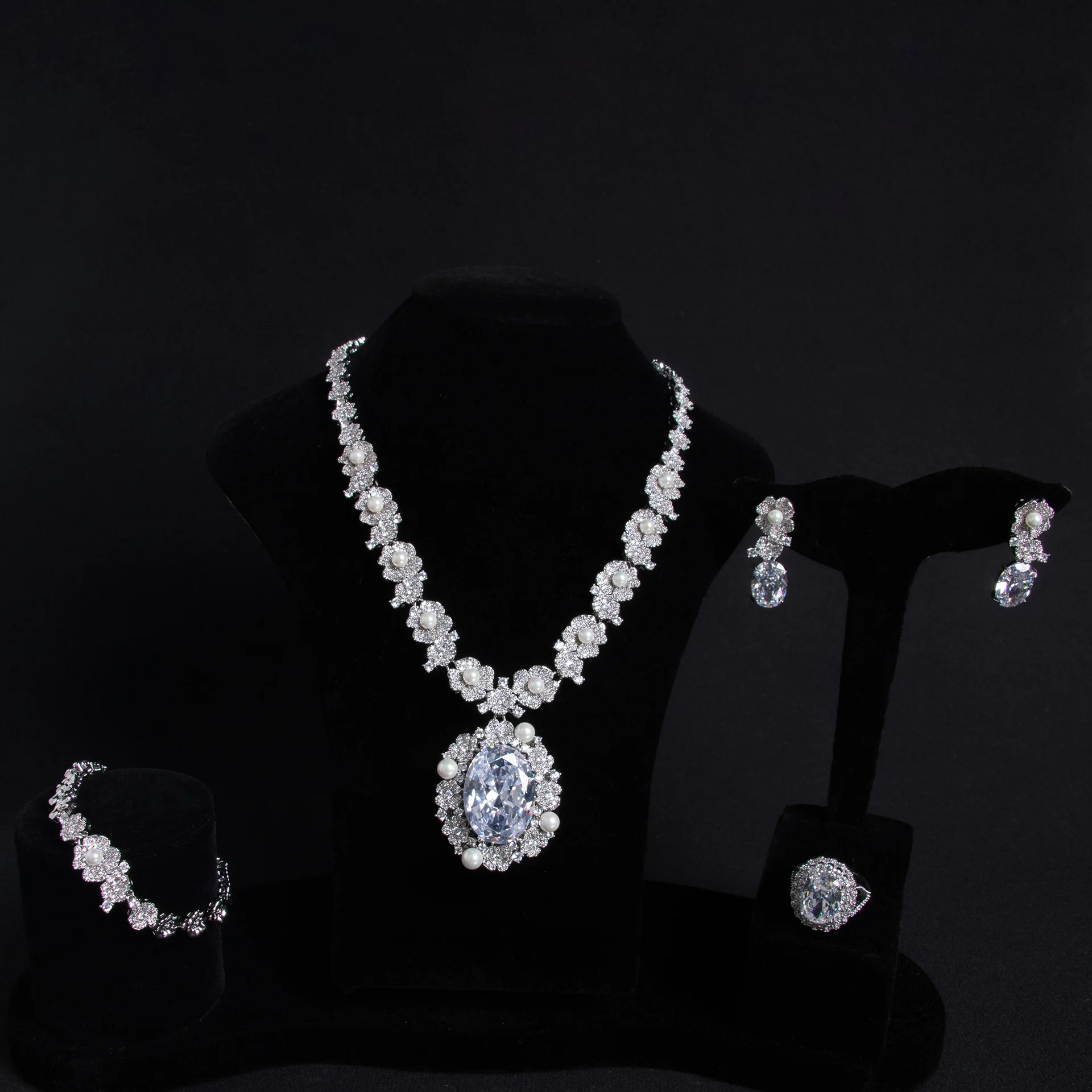 Popping conchiglia fiore perla ciondolo collana orecchini bracciale anello set donna matrimonio cena festa accessori M-247