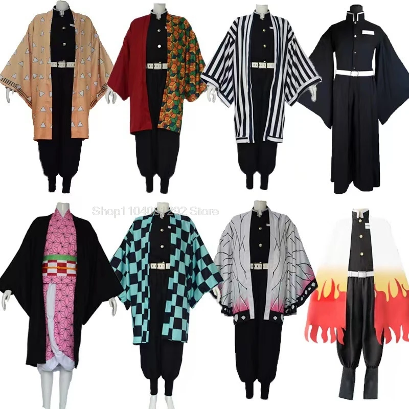 Anime Demon Slayer Kimetsu no Yaiba Zenitsu Giyu Tanjirou Kamado Nezuko Cosplay Women Kids Mannen Kimono Uniform Party