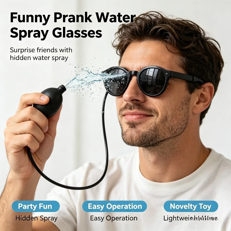 Lunettes de soleil à jet d'eau pour farces, avec tube de pulvérisation dissimulé, lunettes de fête amusantes, cadeau fantaisie pour adulte