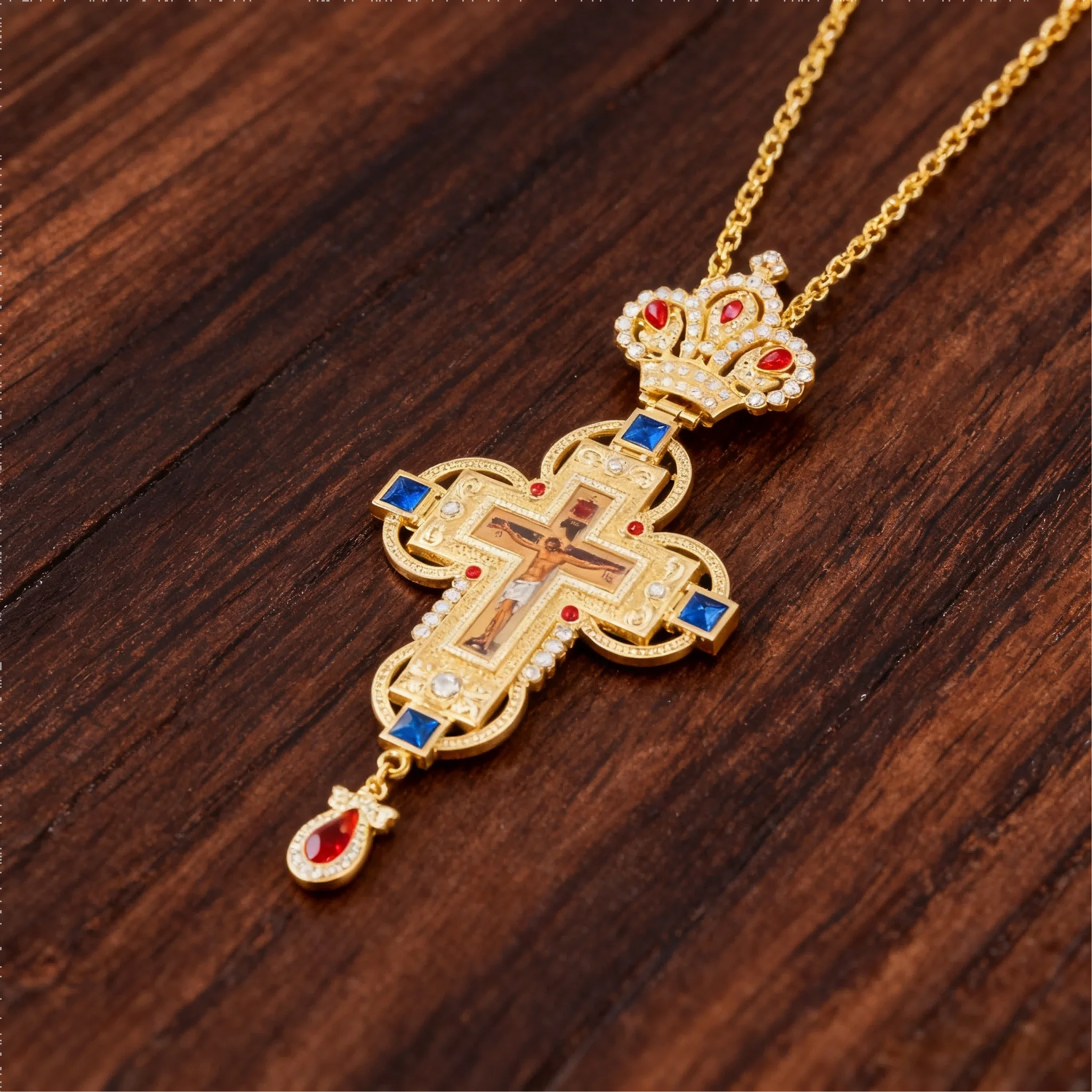 

HTISOK 7.9 Inches Orthodox Cross Pendant Jesus Cross with 39.4 Inches Chain Crown Decorative Pendant Gift for Priest