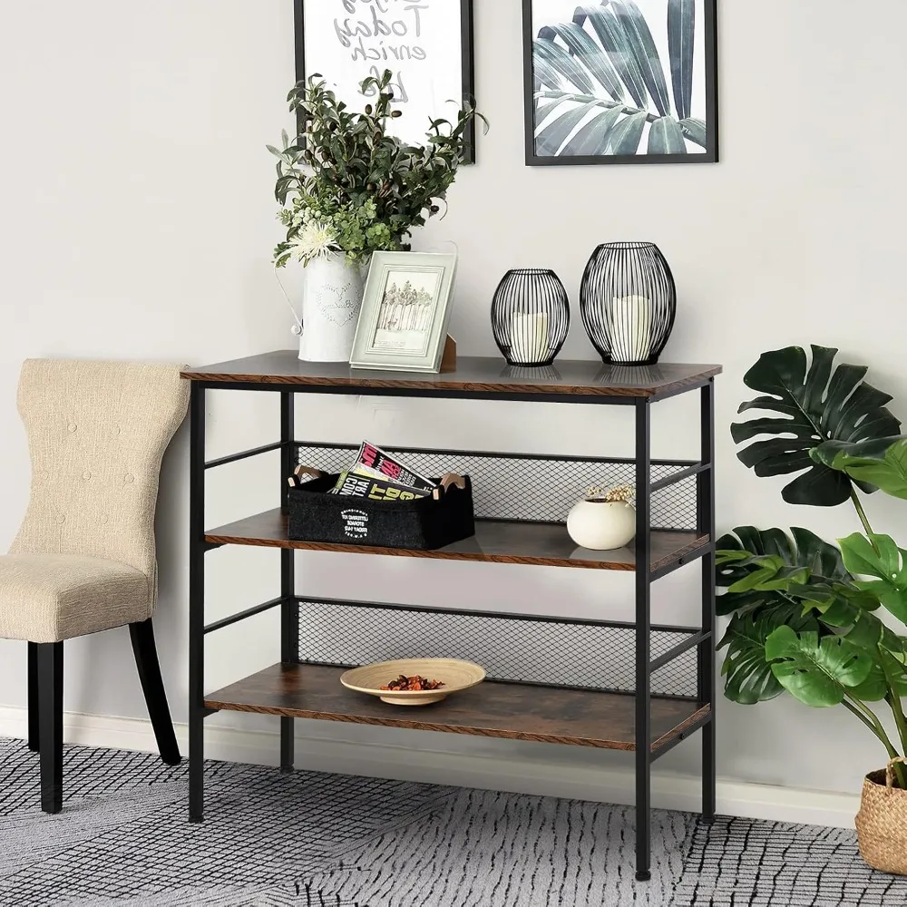 

3-Tier Console Table Industrial Style Storage Metal Wooden Shelf with a Robust Multi-Functional Design & Adjustable Feet