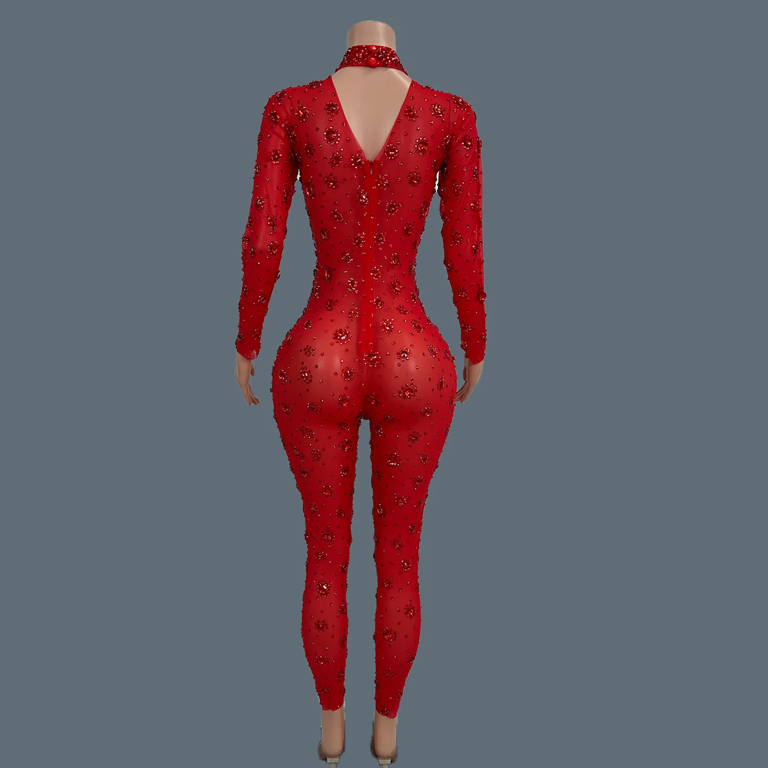 Sparkly Red Rhinestones Elegant Jumpsuit For Women Birthday Party Outfit Sexy Performance Dance Costume Photo Shoot Wear Cuican