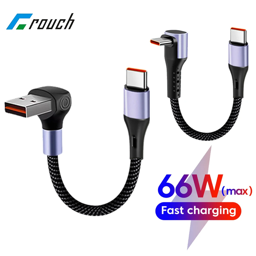 

66W Short USB C Cable 90 Degree Elbow USB C To Type C Fast Charging Cable Power Bank Data Cord for iphone 15 16 Samsung Xiaomi