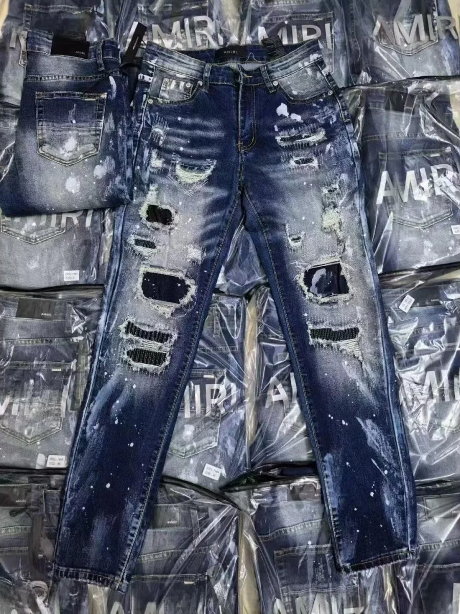 

Высококачественные мужские джинсы в американском стиле с вышивкой, прямой крой, зауженные, длинные брюки для повседневной носки, хлопок...