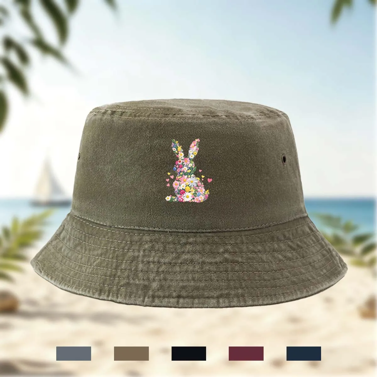 High Quality Printed Flower Rabbit Pattern Fisherman Hat Trucker Driver Fisherman Hat All Seasons Universal Hip-Hop Hat Unisex B