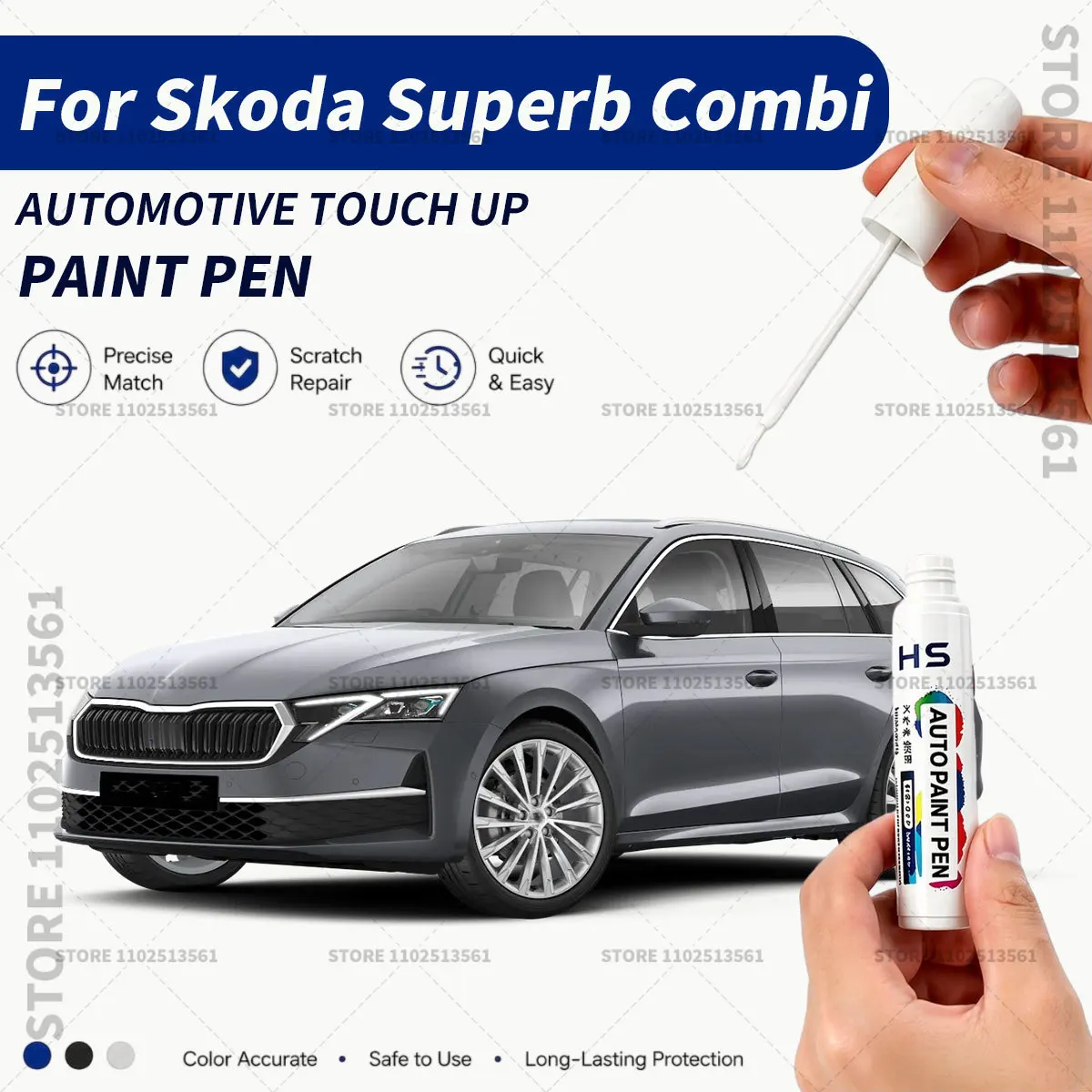 Car Touch Up Paint Pen Deep Scratch Repair Auto Paint Brush For Skoda Superb Combi Dark green Energy blue Magic black grey