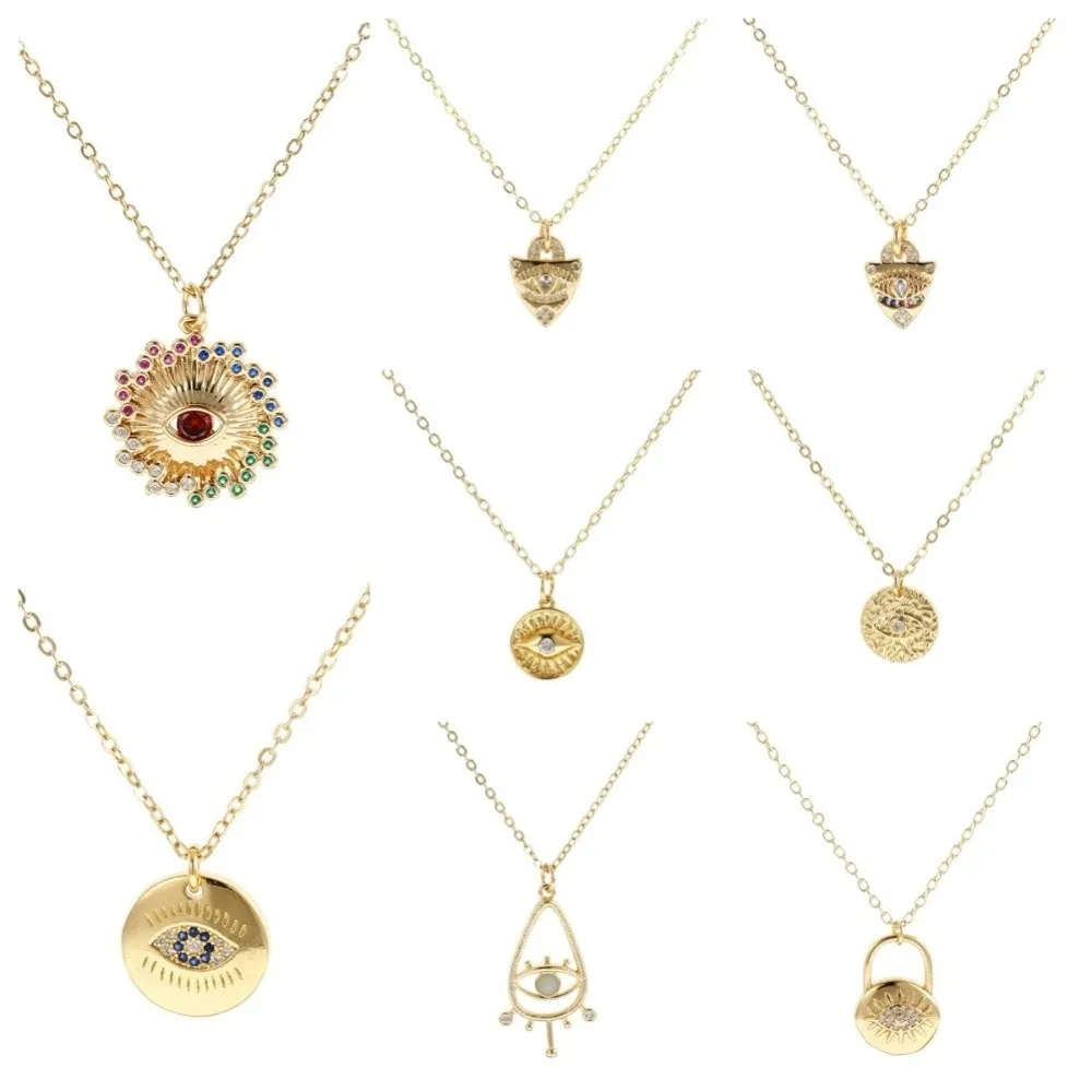 Copper Gold Plated Devil's Eye Necklace Rhinestone Vintage Demon Eye Necklace Gothic Delicate Turkish Eye Neck Chain view 5