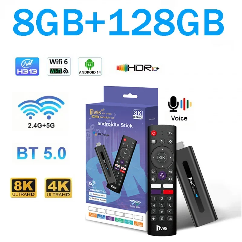 TV98 ATV Stick Android 14 BT 5.0 Allwinner H313 Quad Core 4G 5G