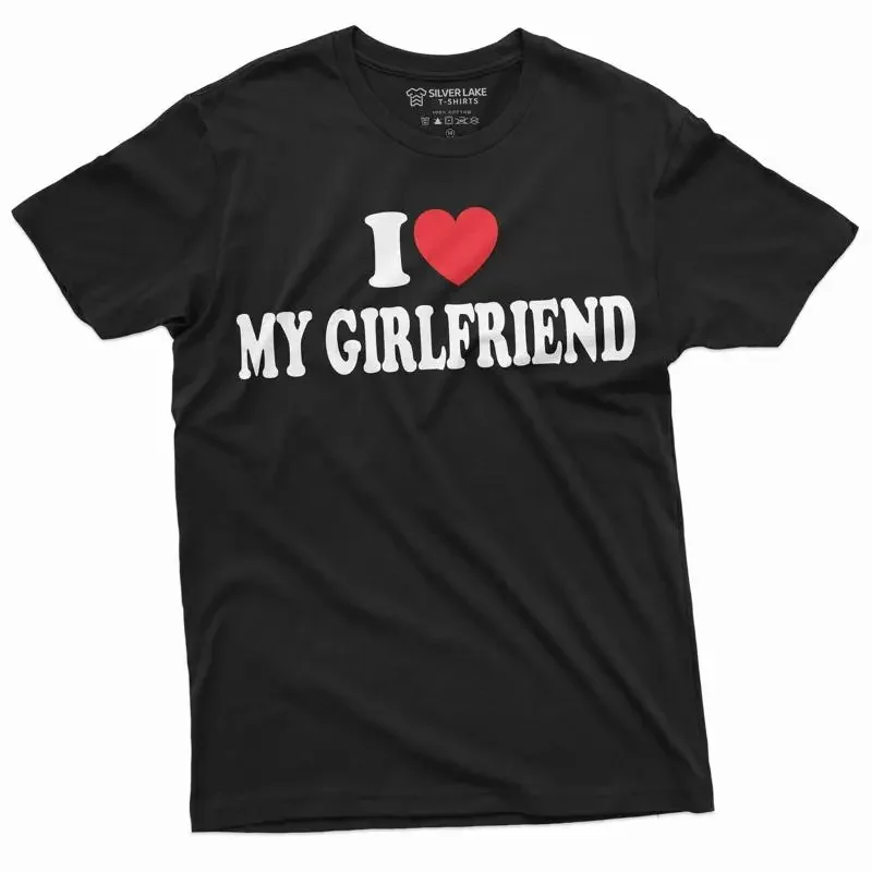 Camiseta para hombre con texto en inglés «I love my Girlfriend», camisetas para el día de San Valentín, camisetas para parejas