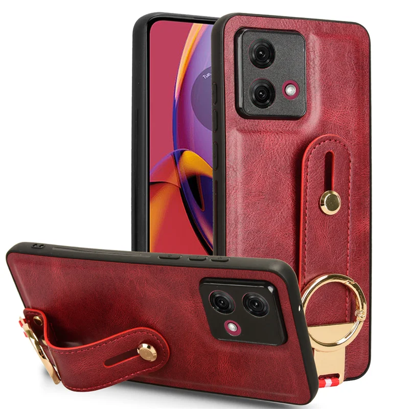 Suit For Motorola Moto G84 5G skin PU New Wristband Rear Case with Lanyard for MotoG84 G84 5G Phone Case