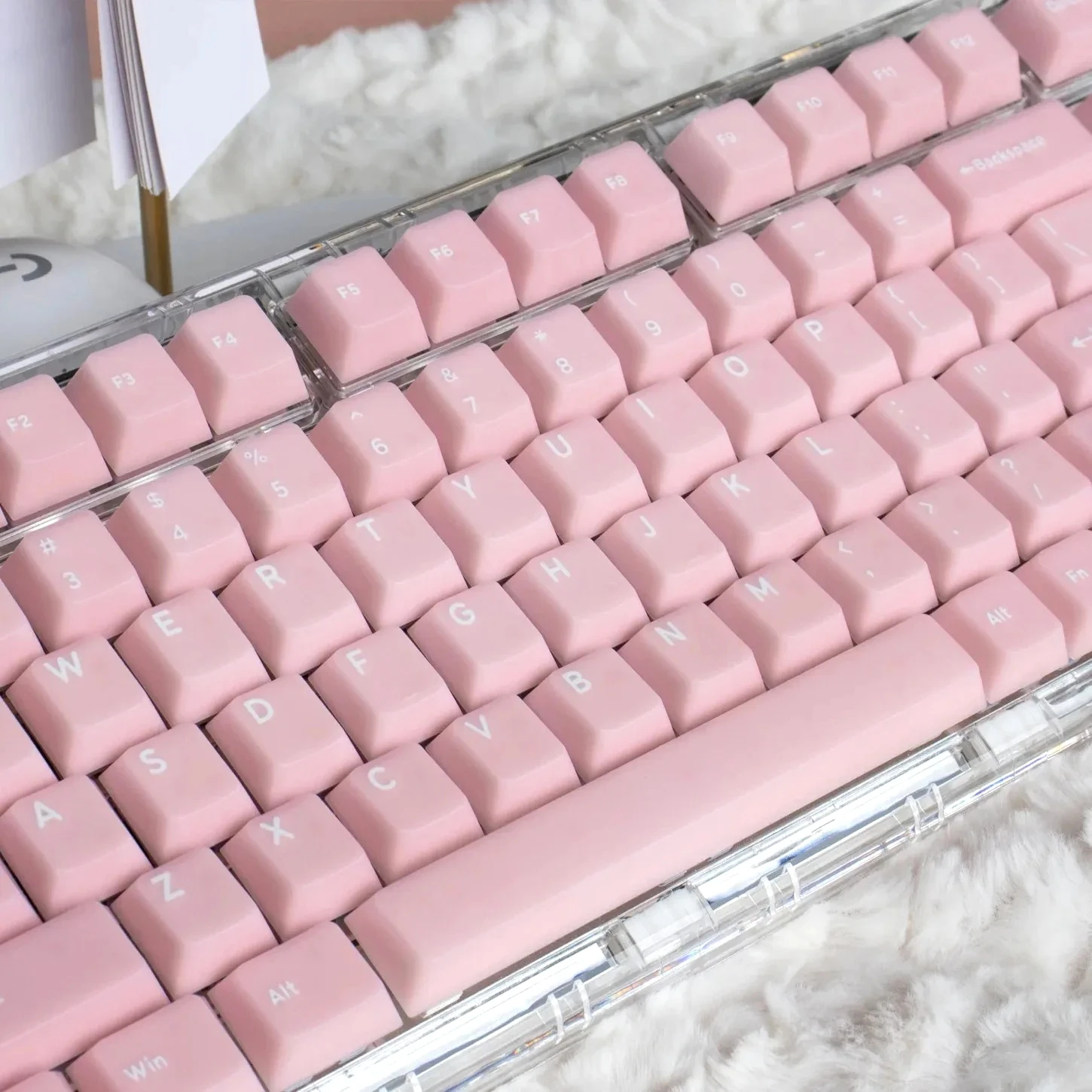 

White Jade Pink Cherry Keychain Kit ABS 128 Keycaps Suitable for 60/64/84/98/108 Mechanical Keyboards