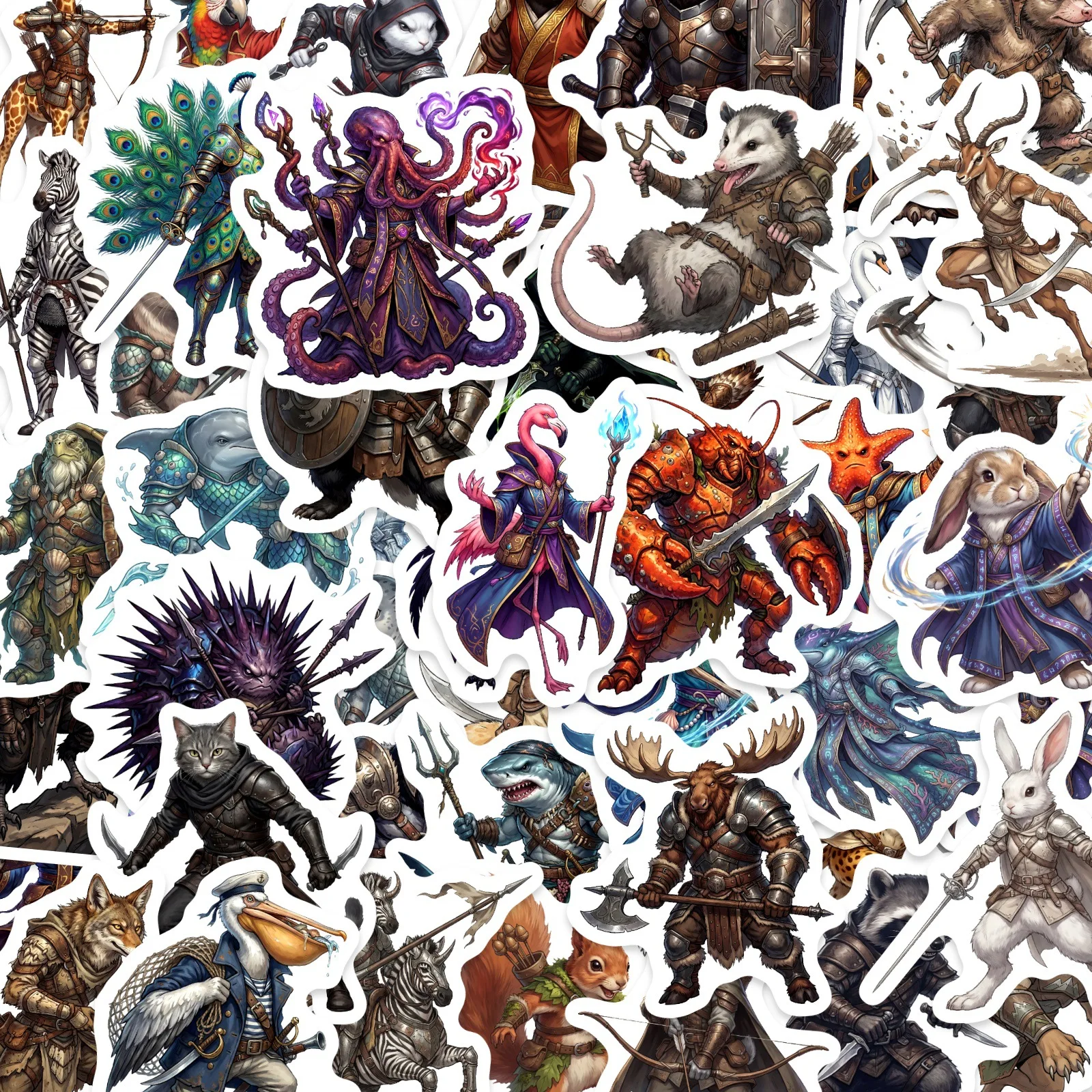 50-Pack Waterproof Cartoon Animal Warrior Stickers for Guitar Headphones Refrigerator Notebooks - Cool Decorative Stationery