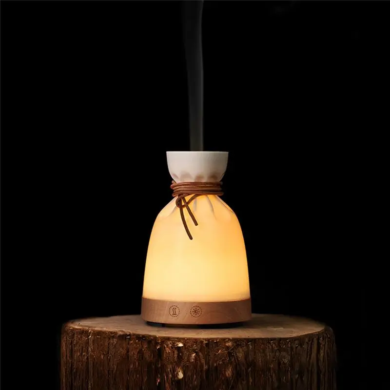 ASWUT-Small Bag Aroma Diffuser, Portable Ultrasonic Humidifier With Solid Wood Design, Essential Oil Aromatherapy Lamp