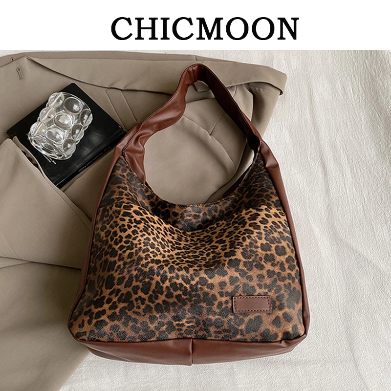 Leopard Pattern Tote Bag Vintage PU Leather Shoulder Bag Fashion Big Capacity Handbag For School Work Shopping Lady Hand Bags